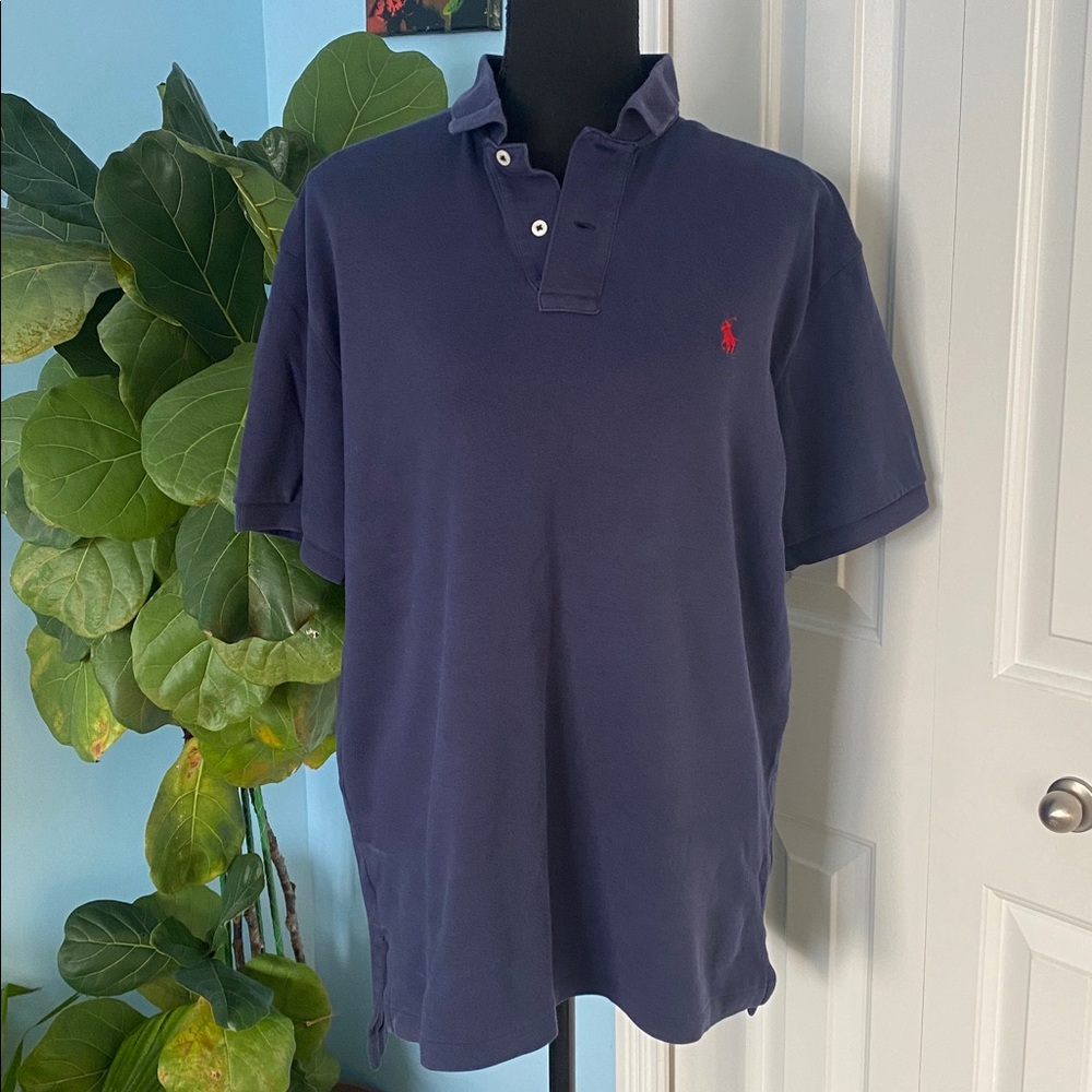 Polo Ralph Lauren Medium Navy Blue Short Sleeve Polo Shirt Red Embroidered Logo